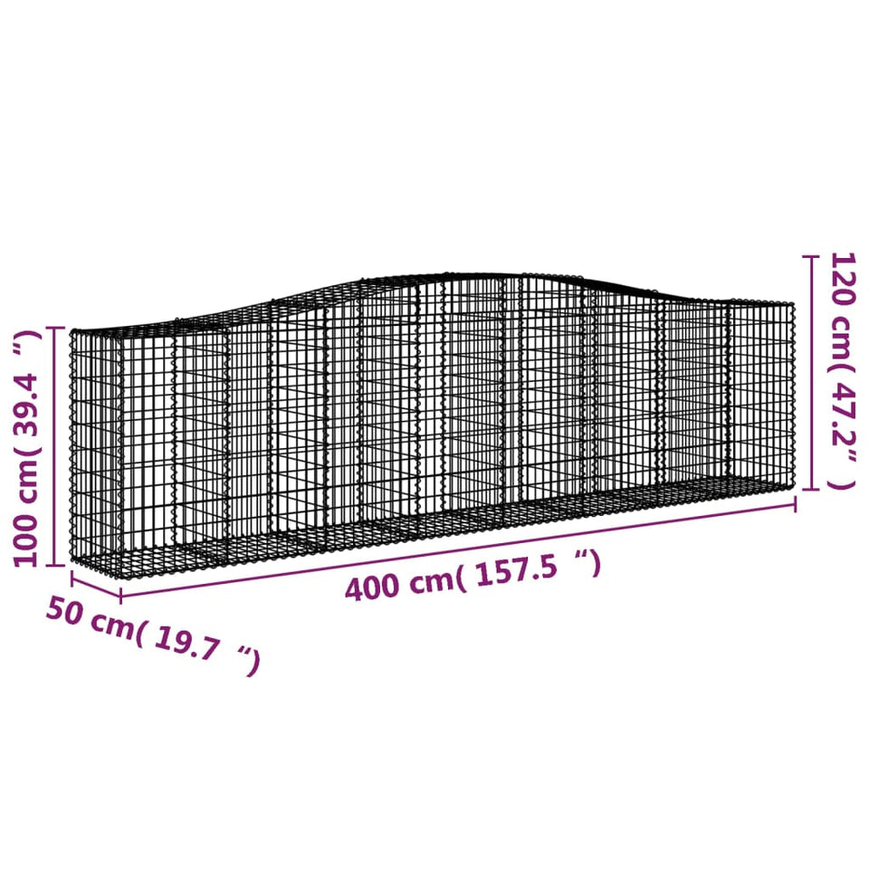 Arched Gabion Baskets 7 pcs 400x50x100/120 cm Galvanised Iron