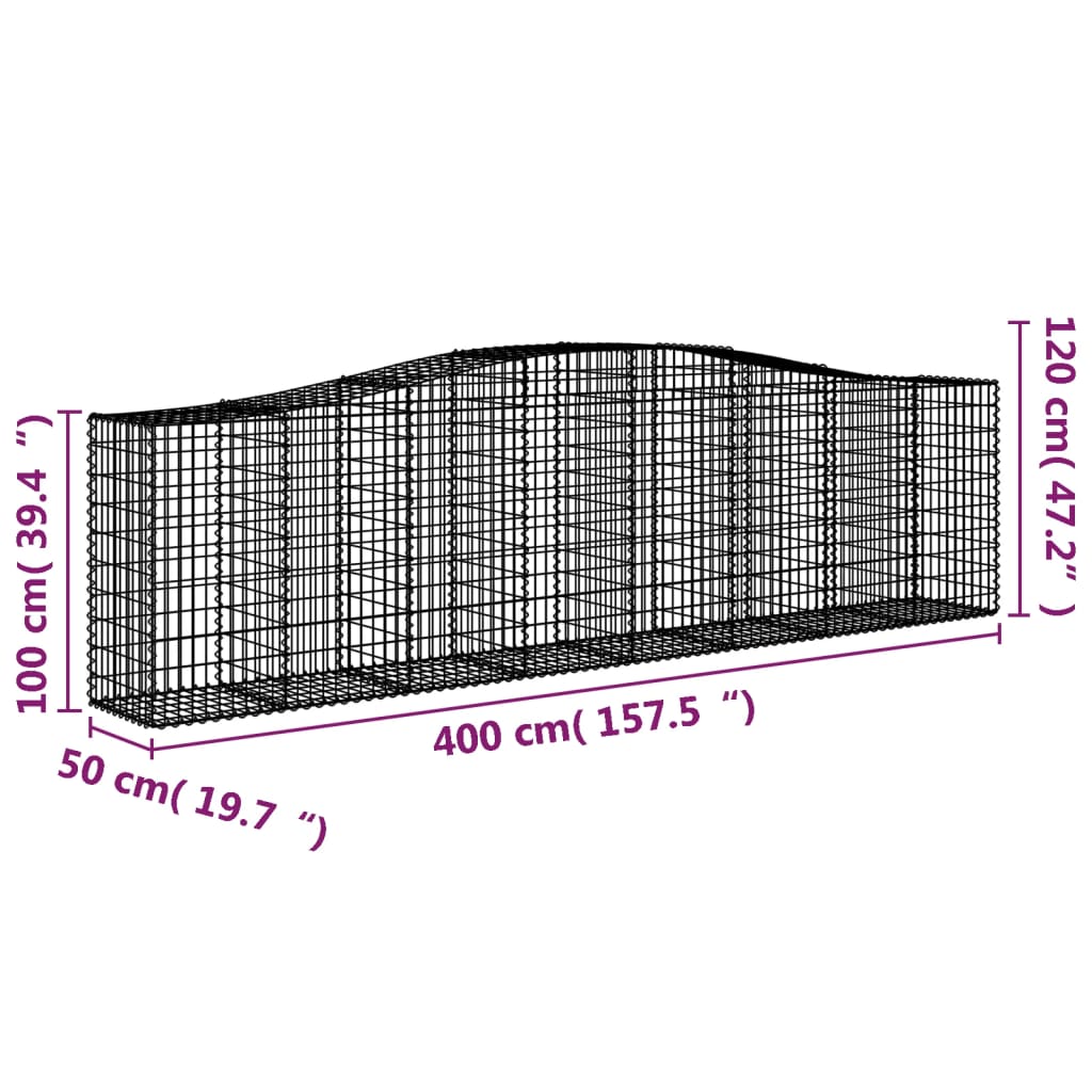 Arched Gabion Baskets 25 pcs 400x50x100/120 cm Galvanised Iron
