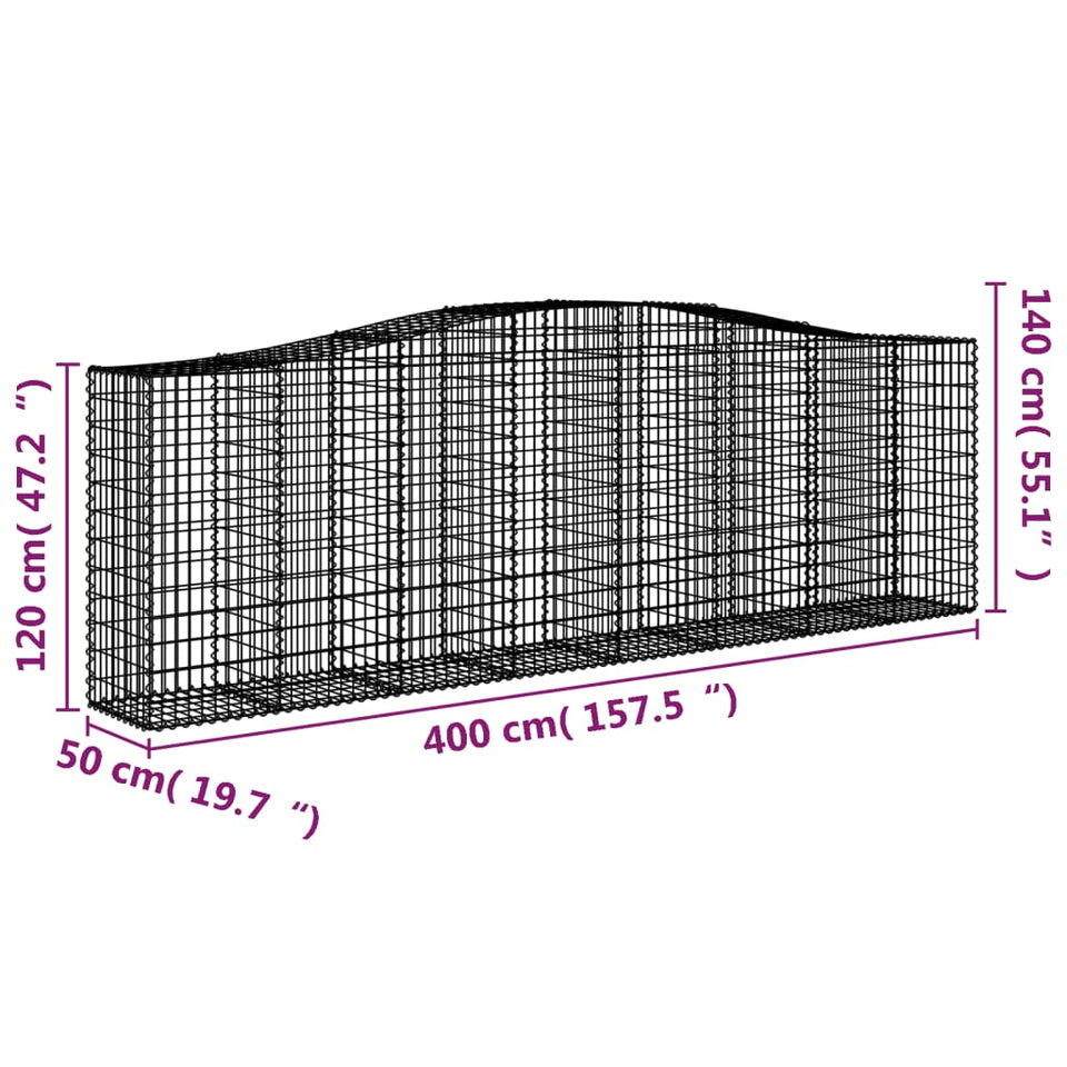 Arched Gabion Baskets 7 pcs 400x50x120/140 cm Galvanised Iron