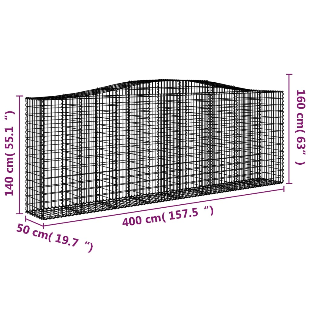 Arched Gabion Baskets 9 pcs 400x50x140/160 cm Galvanised Iron