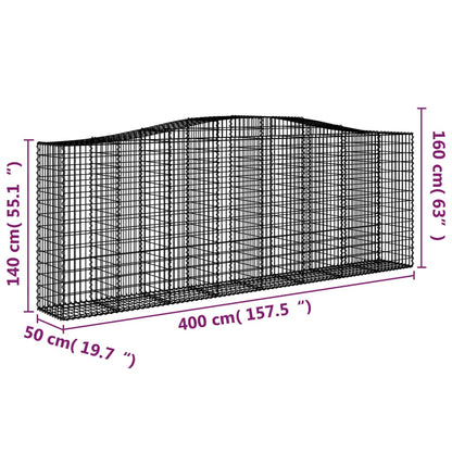 Arched Gabion Baskets 9 pcs 400x50x140/160 cm Galvanised Iron