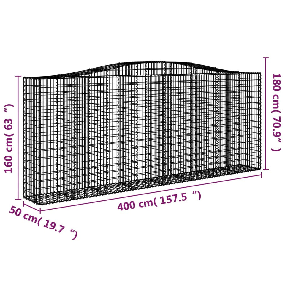 Arched Gabion Baskets 6 pcs 400x50x160/180 cm Galvanised Iron