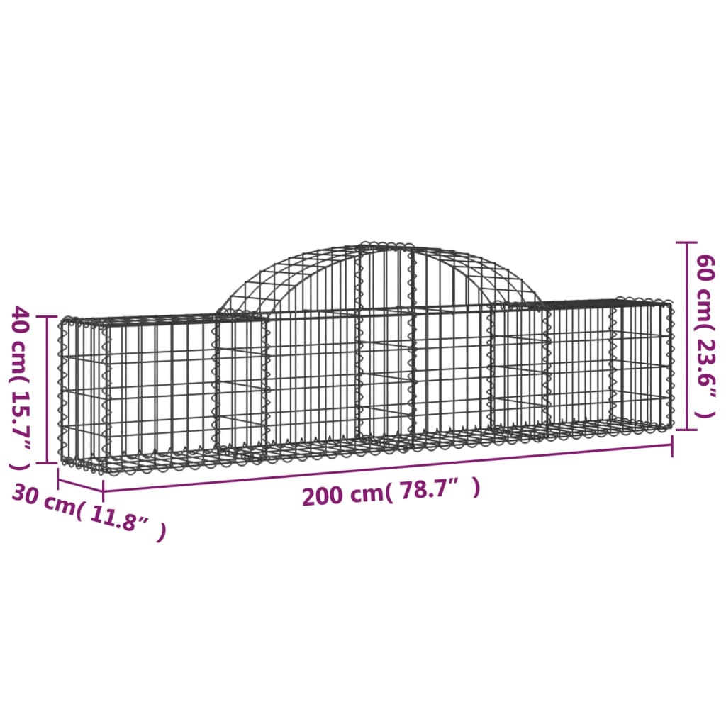 Arched Gabion Baskets 6 pcs 200x30x40/60 cm Galvanised Iron