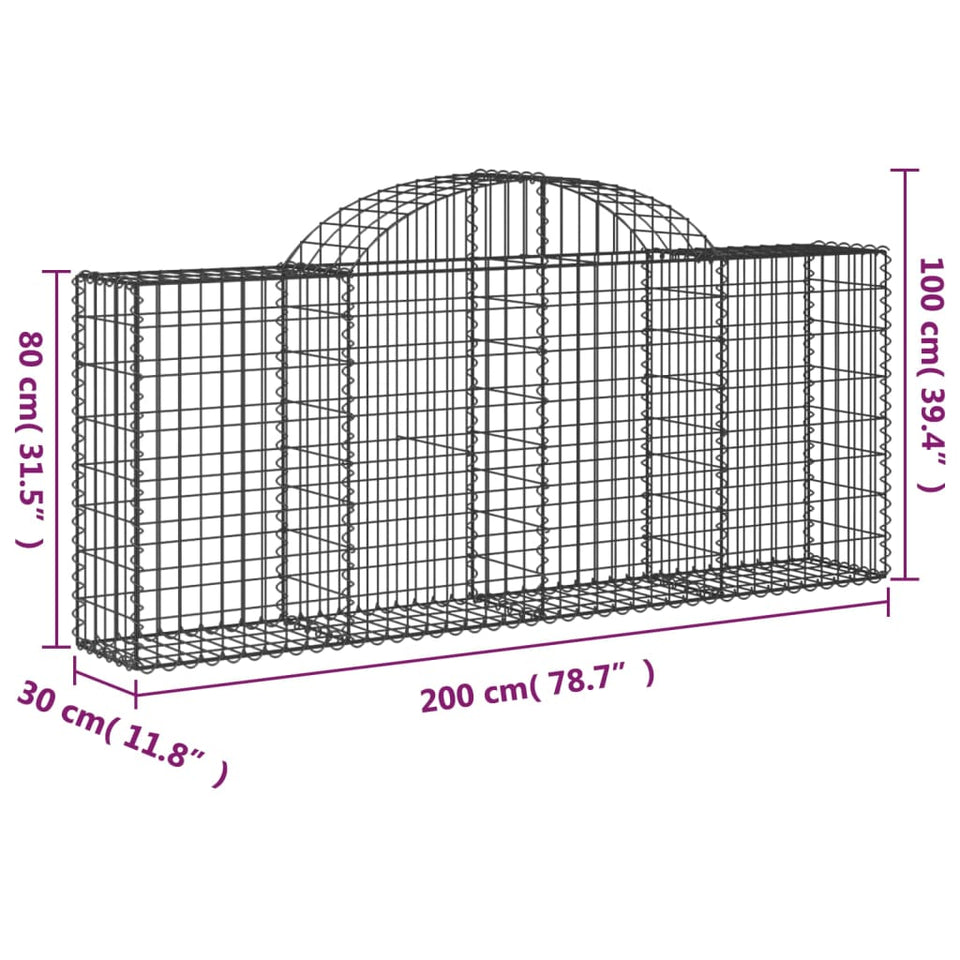 Arched Gabion Baskets 8 pcs 200x30x80/100 cm Galvanised Iron