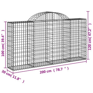 Arched Gabion Baskets 9 pcs 200x30x100/120 cm Galvanised Iron