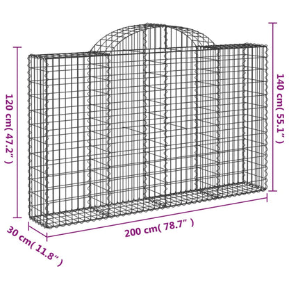 Arched Gabion Baskets 2 pcs 200x30x120/140 cm Galvanised Iron