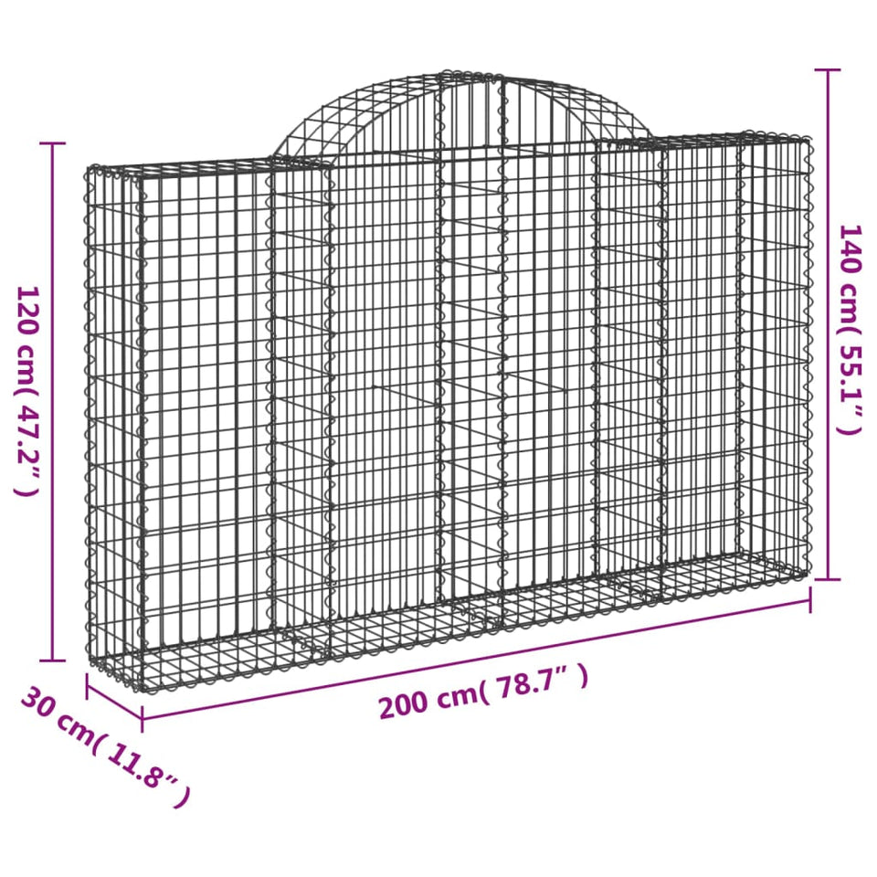 Arched Gabion Baskets 7 pcs 200x30x120/140 cm Galvanised Iron