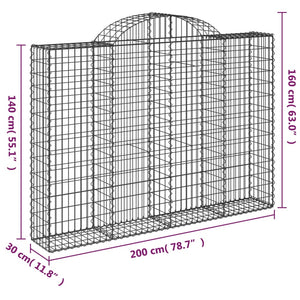 Arched Gabion Baskets 7 pcs 200x30x140/160 cm Galvanised Iron