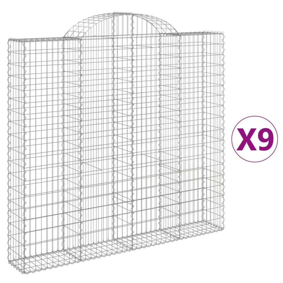 Arched Gabion Baskets 9 pcs 200x30x180/200 cm Galvanised Iron