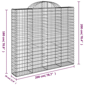 Arched Gabion Baskets 9 pcs 200x30x180/200 cm Galvanised Iron