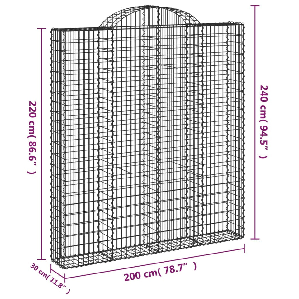 Arched Gabion Baskets 7 pcs 200x30x220/240 cm Galvanised Iron