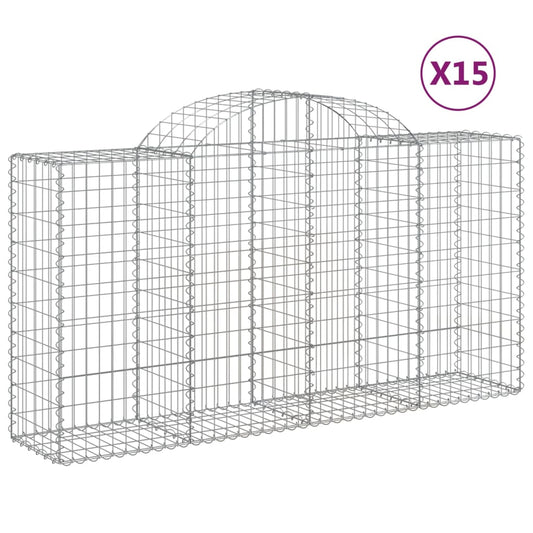 Arched Gabion Baskets 15 pcs 200x50x100/120 cm Galvanised Iron