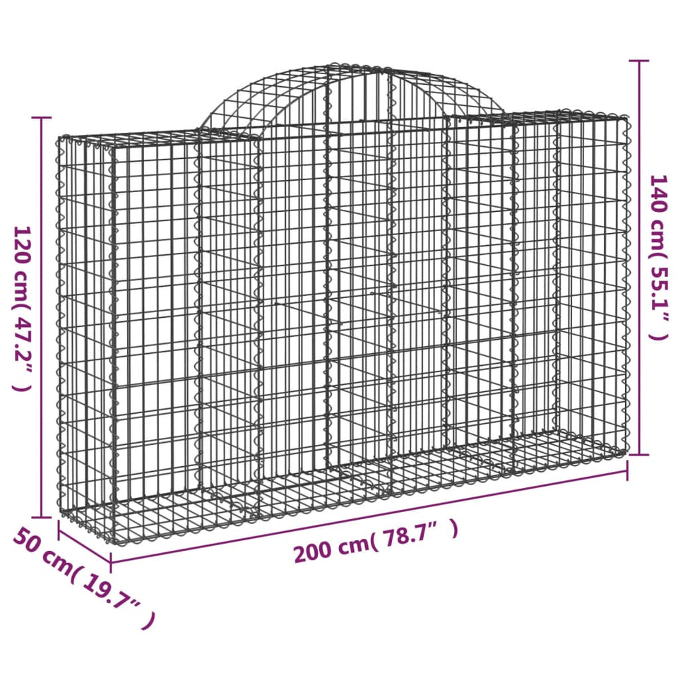 Arched Gabion Baskets 9 pcs 200x50x120/140 cm Galvanised Iron