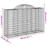 Arched Gabion Baskets 9 pcs 200x50x120/140 cm Galvanised Iron