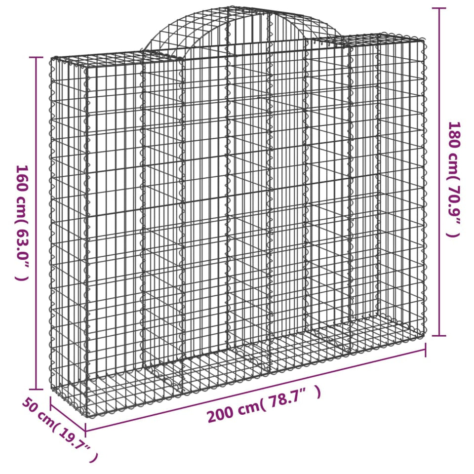 Arched Gabion Baskets 7 pcs 200x50x160/180 cm Galvanised Iron