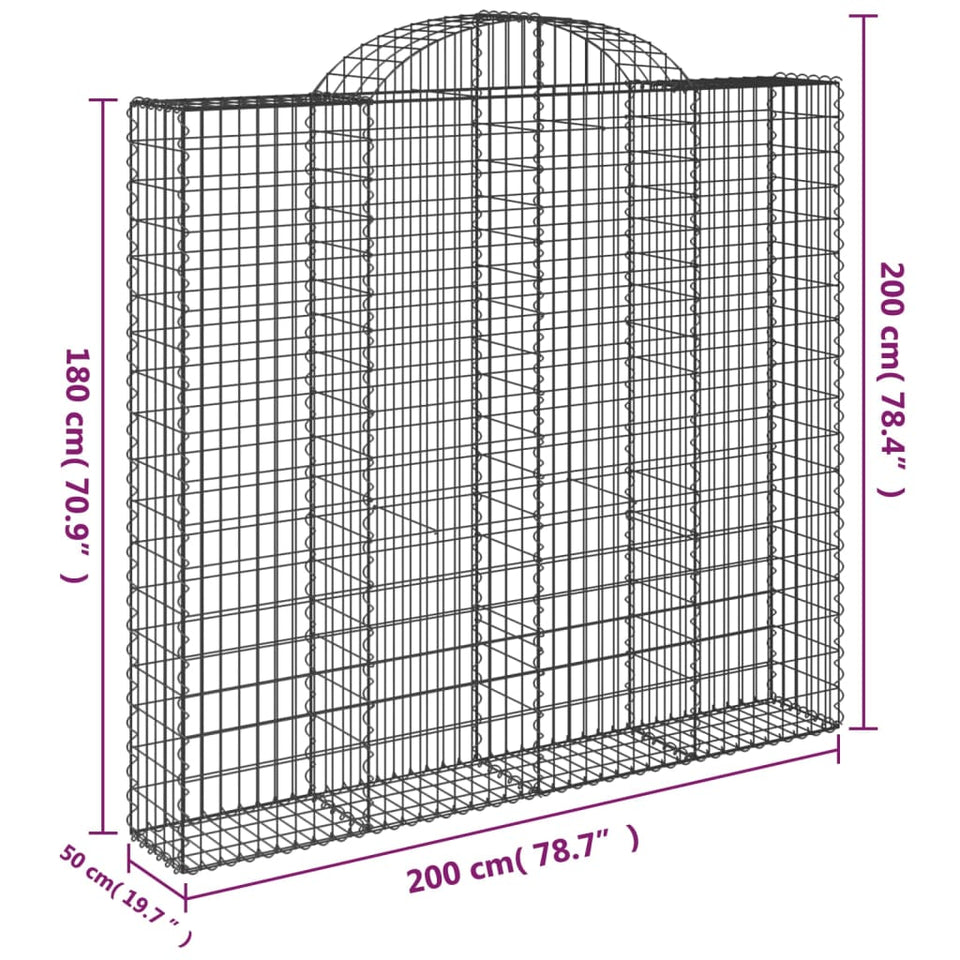 Arched Gabion Baskets 8 pcs 200x50x180/200 cm Galvanised Iron