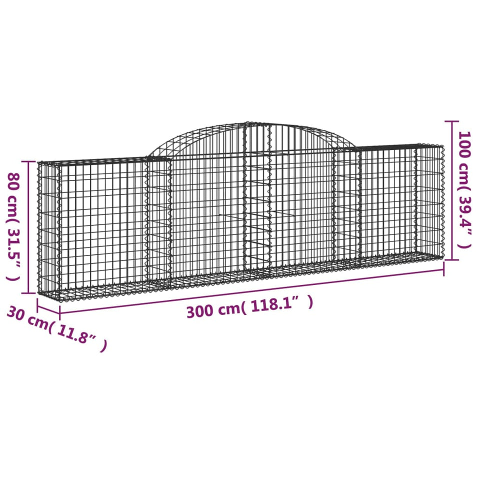 Arched Gabion Baskets 9 pcs 300x30x80/100 cm Galvanised Iron