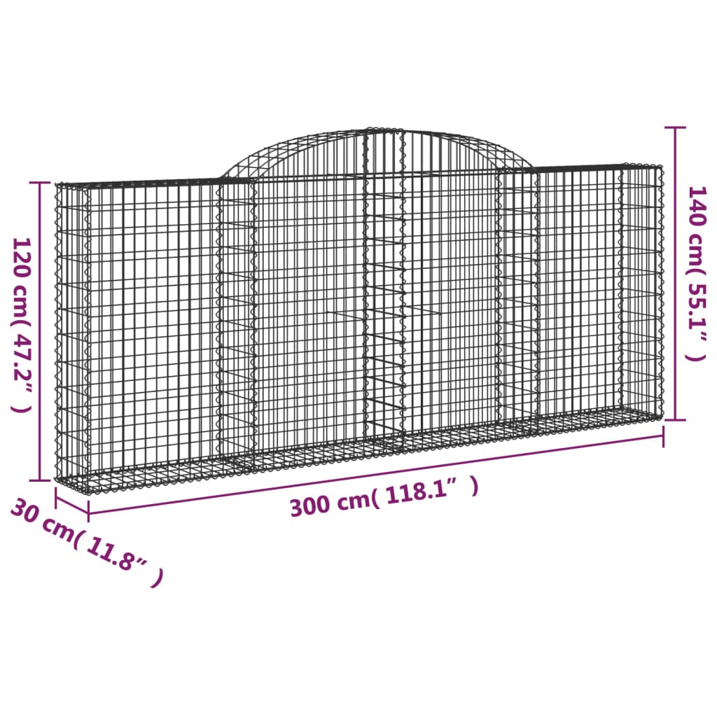 Arched Gabion Baskets 4 pcs 300x30x120/140 cm Galvanised Iron