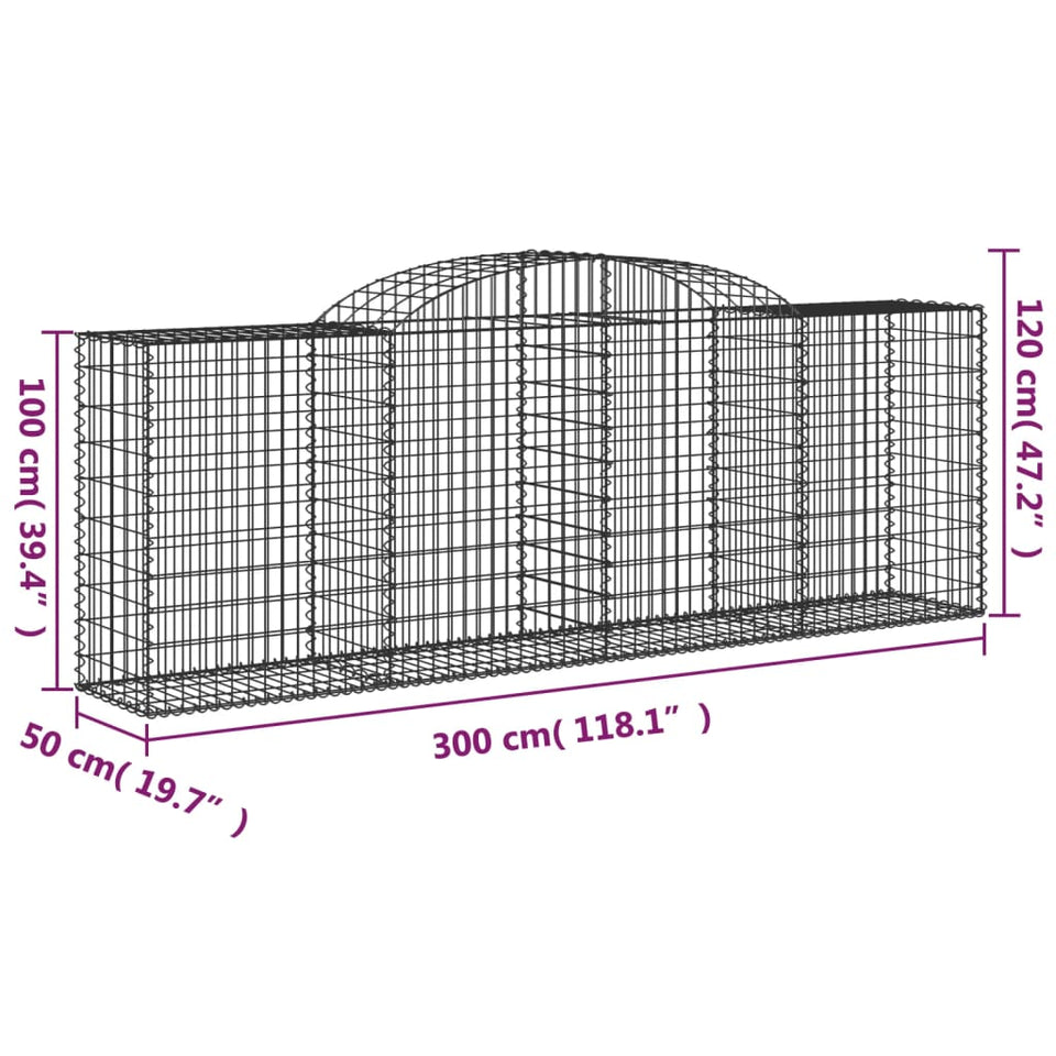 Arched Gabion Baskets 8 pcs 300x50x100/120 cm Galvanised Iron