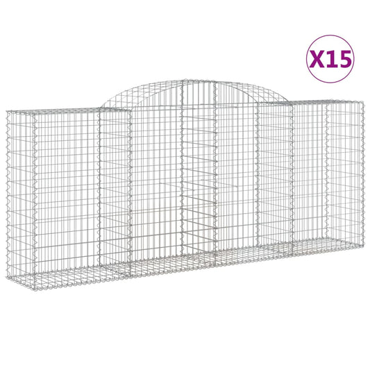 Arched Gabion Baskets 15 pcs 300x50x120/140 cm Galvanised Iron