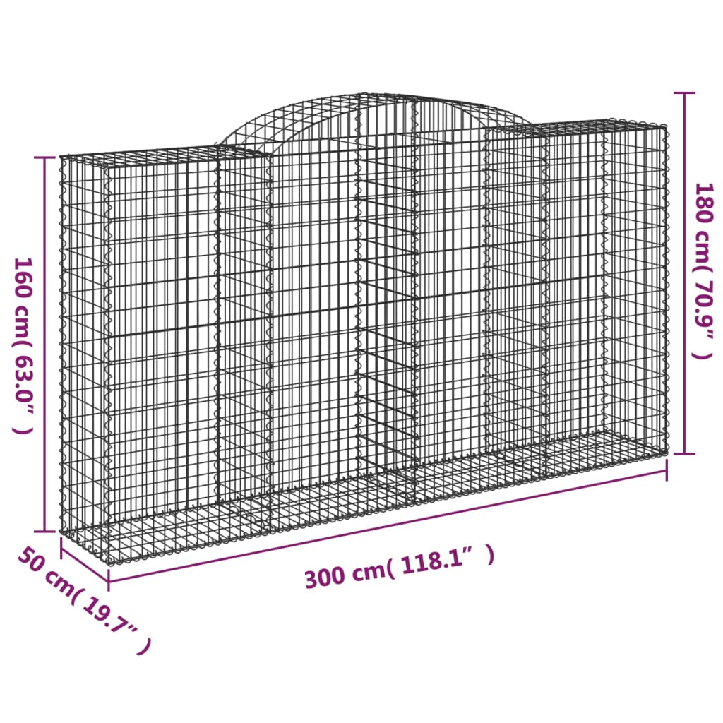 Arched Gabion Baskets 15 pcs 300x50x160/180 cm Galvanised Iron
