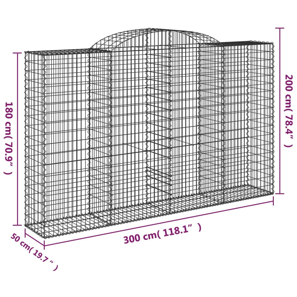 Arched Gabion Baskets 8 pcs 300x50x180/200 cm Galvanised Iron