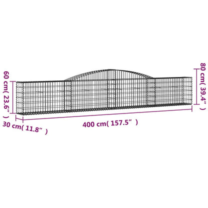 Arched Gabion Baskets 4 pcs 400x30x60/80 cm Galvanised Iron