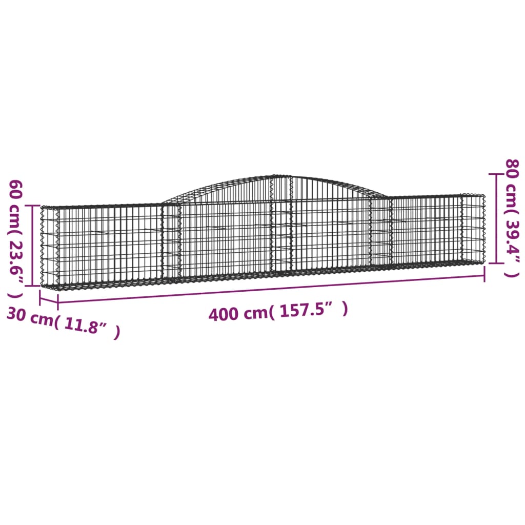 Arched Gabion Baskets 8 pcs 400x30x60/80 cm Galvanised Iron