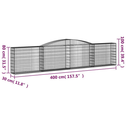 Arched Gabion Baskets 15 pcs 400x30x80/100 cm Galvanised Iron