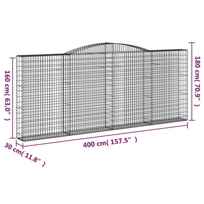 Arched Gabion Baskets 2 pcs 400x30x160/180 cm Galvanised Iron