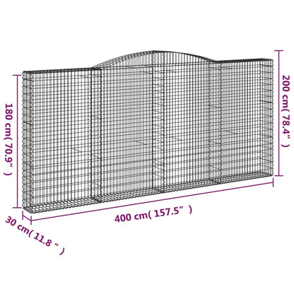 Arched Gabion Baskets 15 pcs 400x30x180/200 cm Galvanised Iron