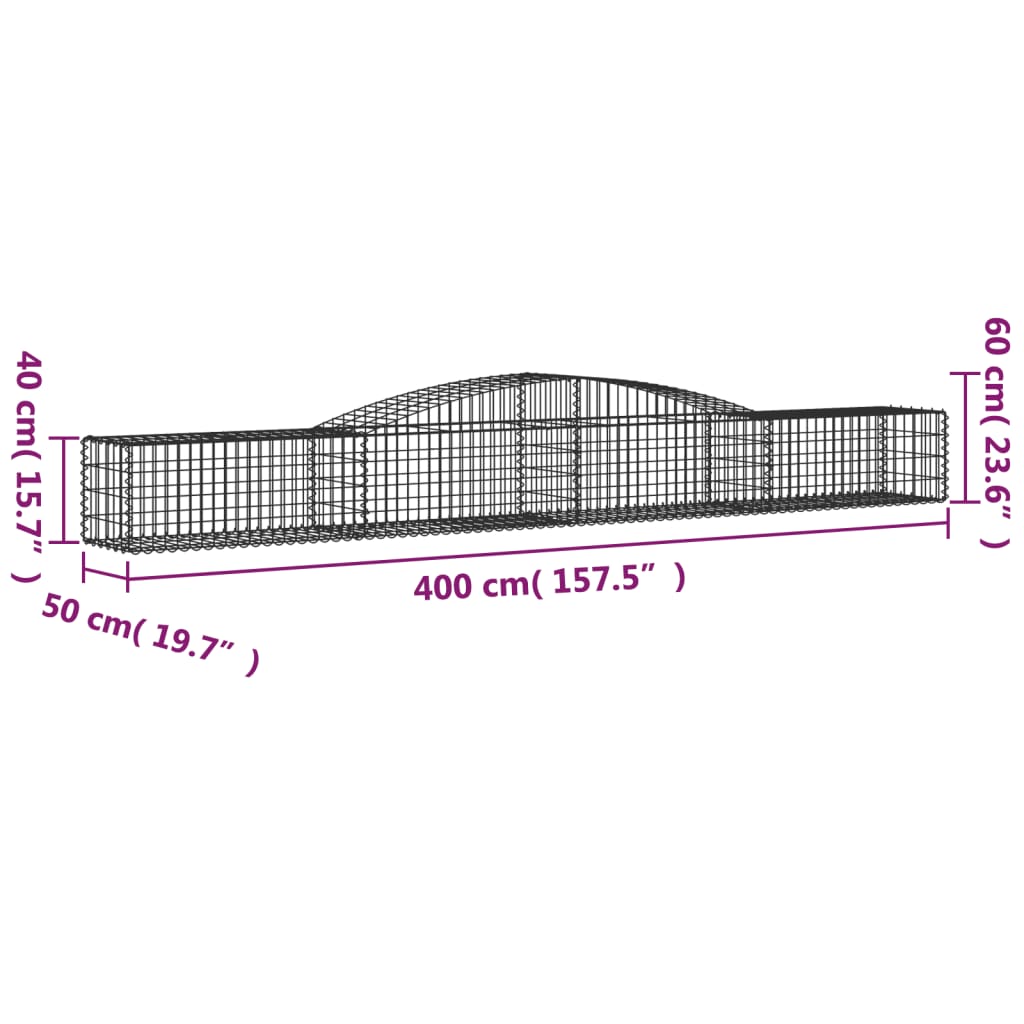 Arched Gabion Baskets 3 pcs 400x50x40/60 cm Galvanised Iron