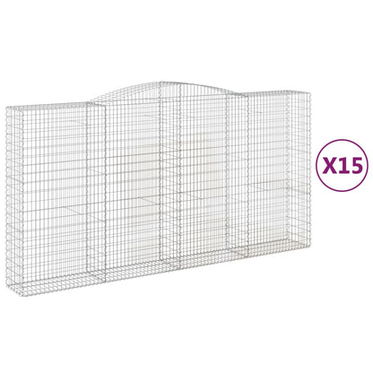 Arched Gabion Baskets 15 pcs 400x50x200/220 cm Galvanised Iron
