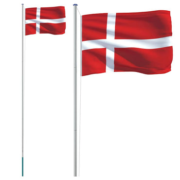 Denmark Flag and Pole 6.23 m Aluminium