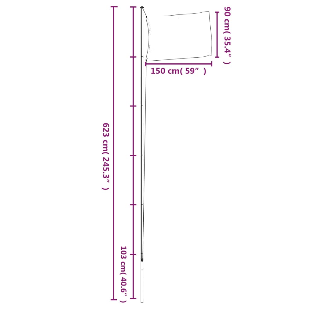 Denmark Flag and Pole 6.23 m Aluminium