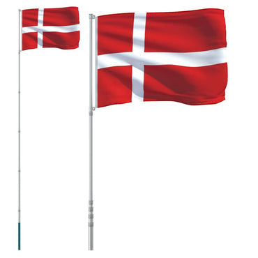 Denmark Flag and Pole 5.55 m Aluminium