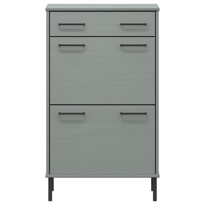 Shoe Rack with Metal Legs Grey Solid Wood Pine OSLO