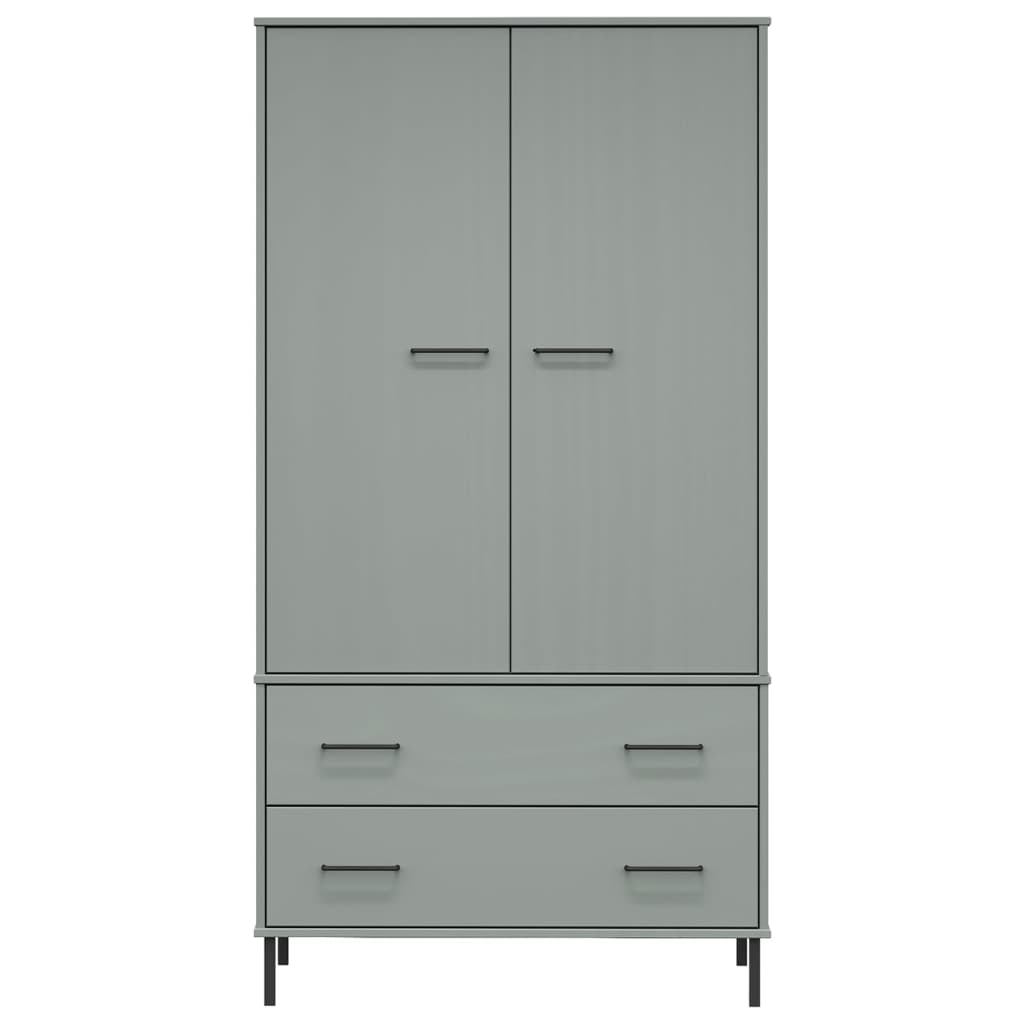 Wardrobe with Metal Legs Grey 90x55x172.5 cm Solid Wood OSLO