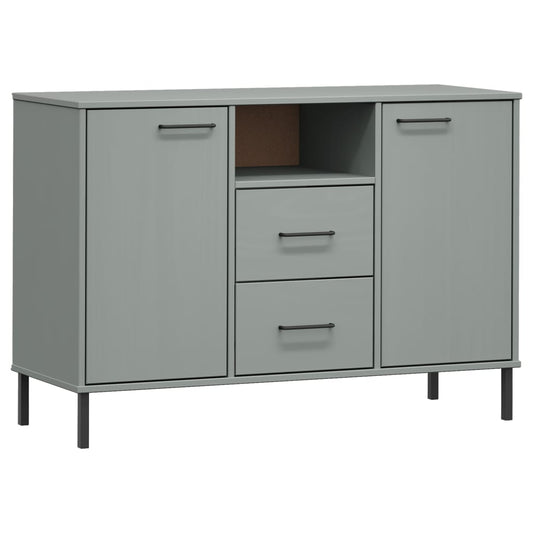 Sideboard with Metal Legs Grey 113x40x77 cm Solid Wood "OSLO