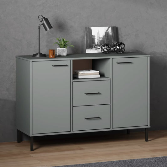 Sideboard with Metal Legs Grey 113x40x77 cm Solid Wood "OSLO