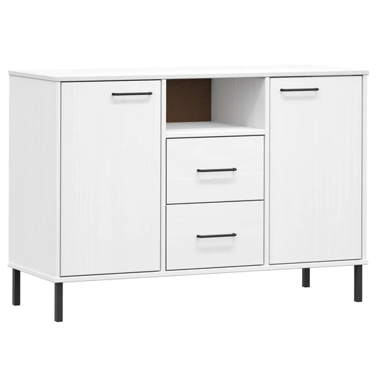Sideboard with Metal Legs White 113x40x77 cm Solid Wood OSLO