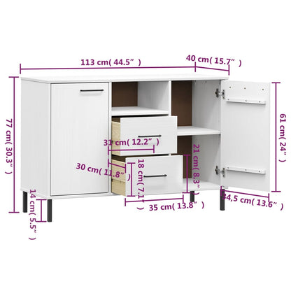 Sideboard with Metal Legs White 113x40x77 cm Solid Wood OSLO