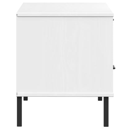 TV Cabinet with Metal Legs White Solid Wood Pine OSLO