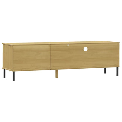 TV Cabinet with Metal Legs Brown Solid Wood Pine OSLO
