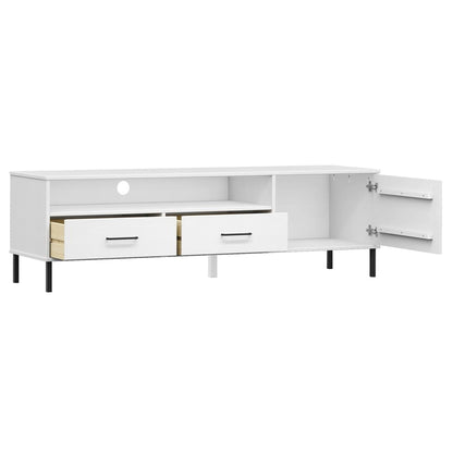 TV Cabinet with Metal Legs White Solid Wood Pine OSLO