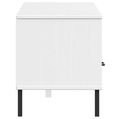 TV Cabinet with Metal Legs White Solid Wood Pine OSLO