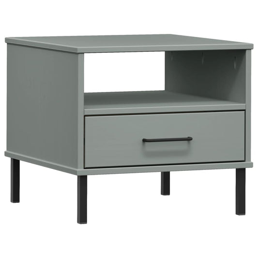 Bedside Table with Metal Legs Grey Solid Wood Pine OSLO