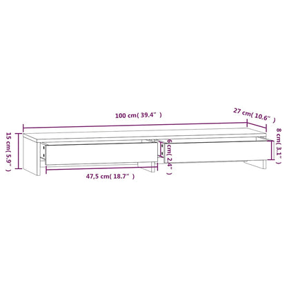 Monitor Stand White 100x27x15 cm Solid Wood Pine