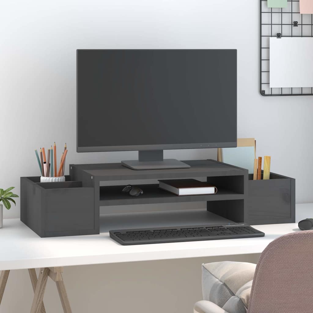 Monitor Stand Grey 70x27.5x15 cm Solid Wood Pine