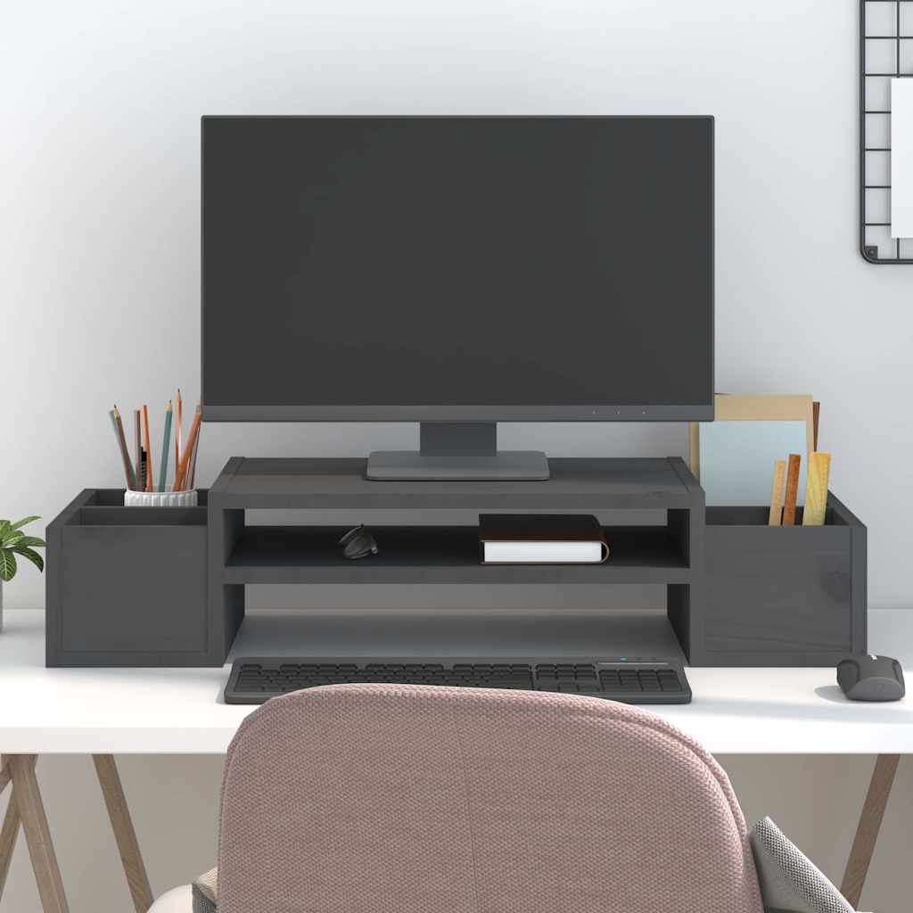 Monitor Stand Grey 70x27.5x15 cm Solid Wood Pine